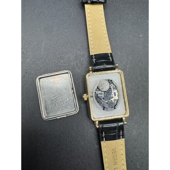 ANNE KLEIN Women\'s Glitter Accented Black Croco-Grain Leather Strap Watch Works main image 5